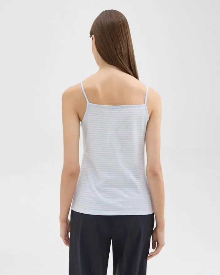Theory Square Neck Tank In Striped Pima Cotton Skylightwhite Women TShirts Tank Tops Theory Square Neck Tank In Striped Pima Cotton Skylightwhite Women TShirts Tank Tops