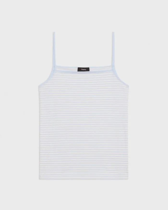 Theory Square Neck Tank In Striped Pima Cotton Skylightwhite Women TShirts Tank Tops Theory Square Neck Tank In Striped Pima Cotton Skylightwhite Women TShirts Tank Tops