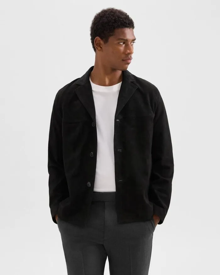 Theory Straight Blazer In Suede Black Men Outerwear