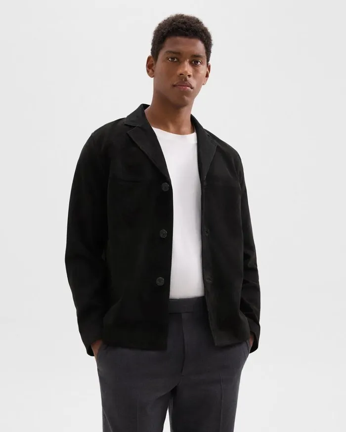 Theory Straight Blazer In Suede Black Men Outerwear Theory Straight Blazer In Suede Black Men Outerwear