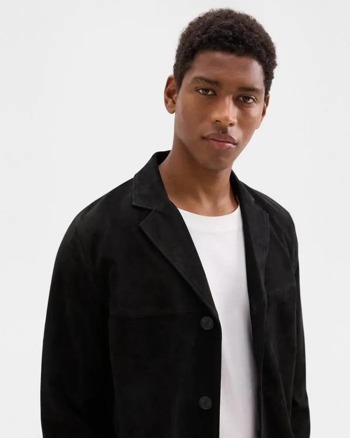 Theory Straight Blazer In Suede Black Men Outerwear Theory Straight Blazer In Suede Black Men Outerwear