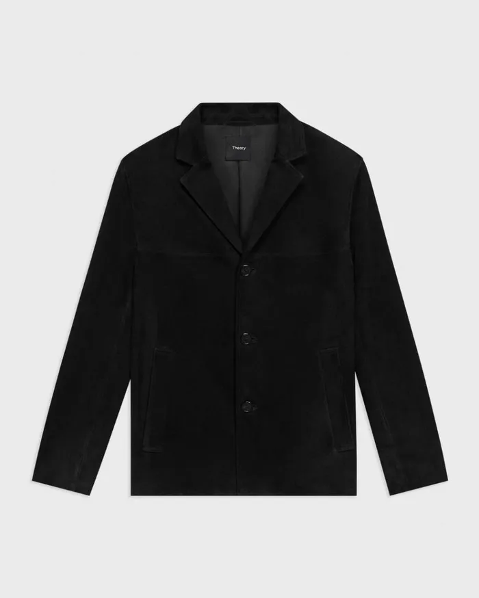 Theory Straight Blazer In Suede Black Men Outerwear Theory Straight Blazer In Suede Black Men Outerwear