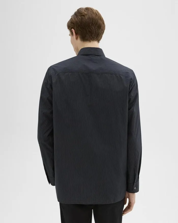 Theory Striped CottonBlend Shirt Black Multi Men Shirts