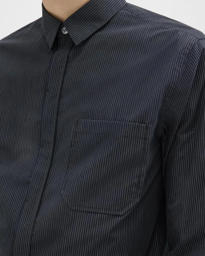 Theory Striped CottonBlend Shirt Black Multi Men Shirts