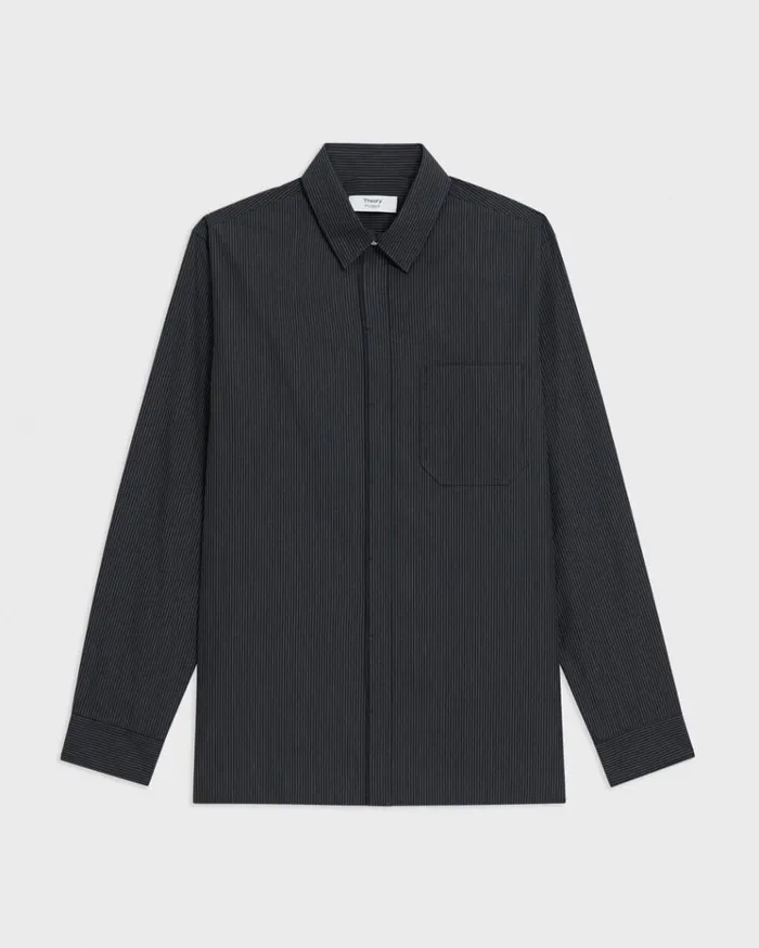 Theory Striped CottonBlend Shirt Black Multi Men Shirts
