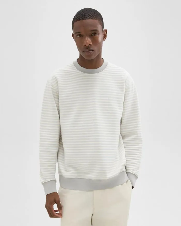 Theory Striped Terry Sweatshirt Ecrusilver Men Sweatshirts Hoodies