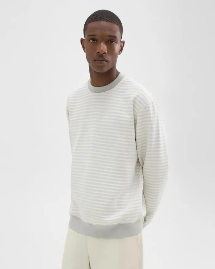 Theory Striped Terry Sweatshirt Ecrusilver Men Sweatshirts Hoodies