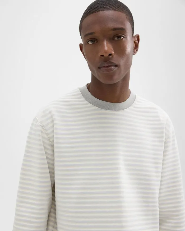Theory Striped Terry Sweatshirt Ecrusilver Men Sweatshirts Hoodies