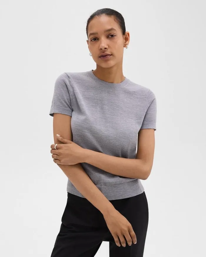 Theory Sweater Tee In Regal Wool Cool Heather Grey Women TShirts Tank Tops
