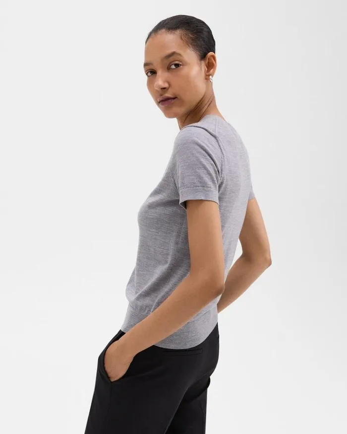 Theory Sweater Tee In Regal Wool Cool Heather Grey Women TShirts Tank Tops