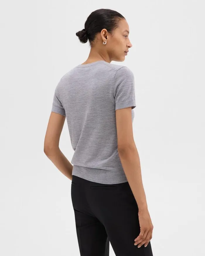 Theory Sweater Tee In Regal Wool Cool Heather Grey Women TShirts Tank Tops