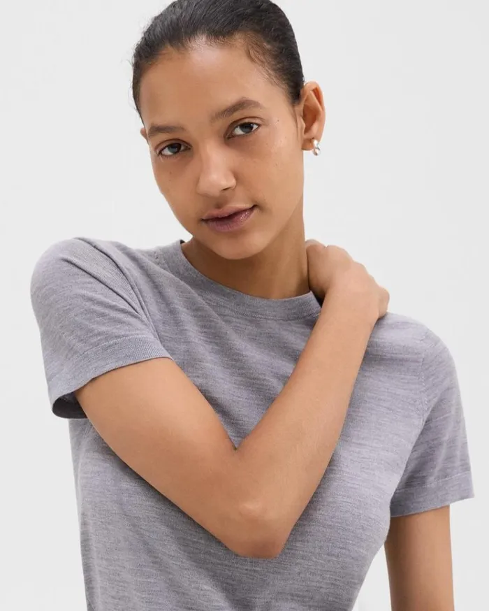 Theory Sweater Tee In Regal Wool Cool Heather Grey Women TShirts Tank Tops