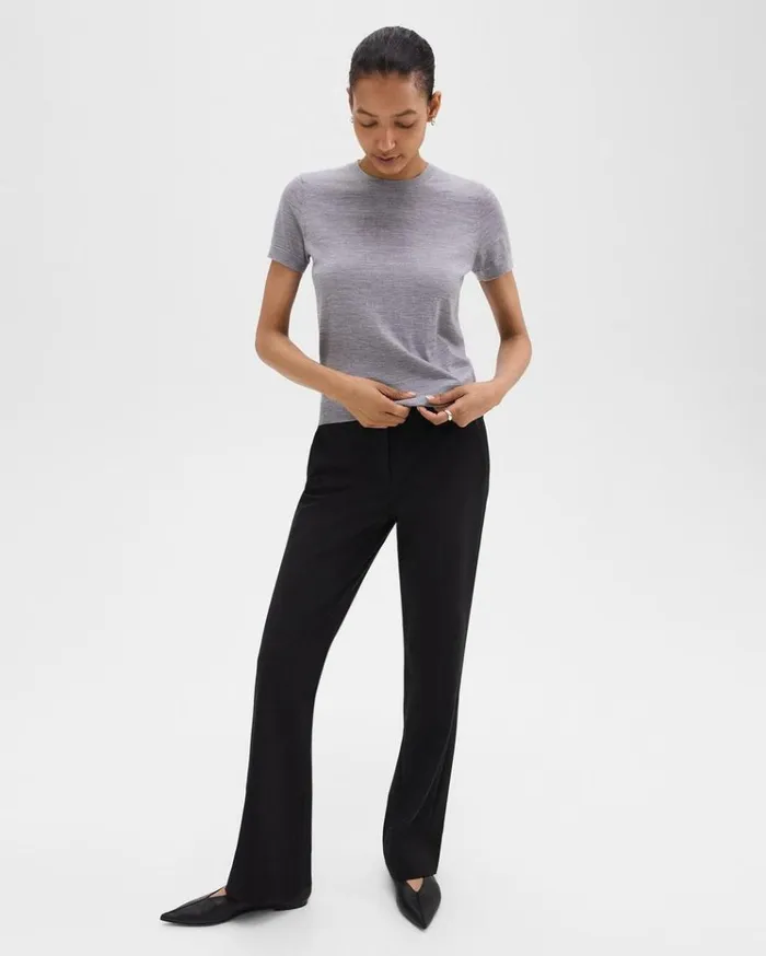 Theory Sweater Tee In Regal Wool Cool Heather Grey Women TShirts Tank Tops