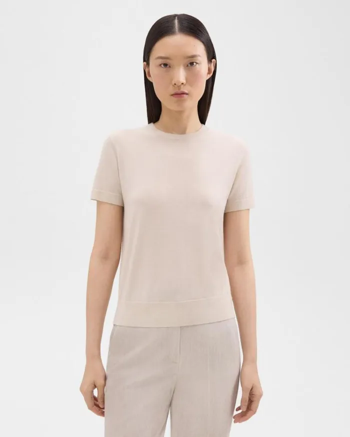 Theory Sweater Tee In Regal Wool Light Oat Women TShirts Tank Tops
