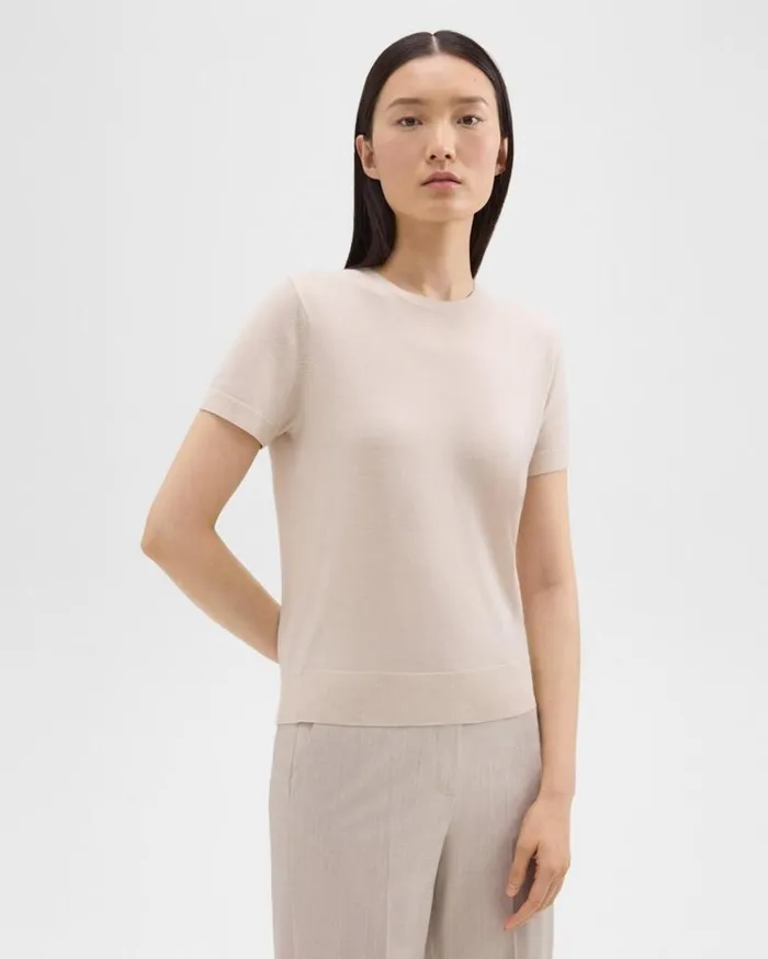 Theory Sweater Tee In Regal Wool Light Oat Women TShirts Tank Tops