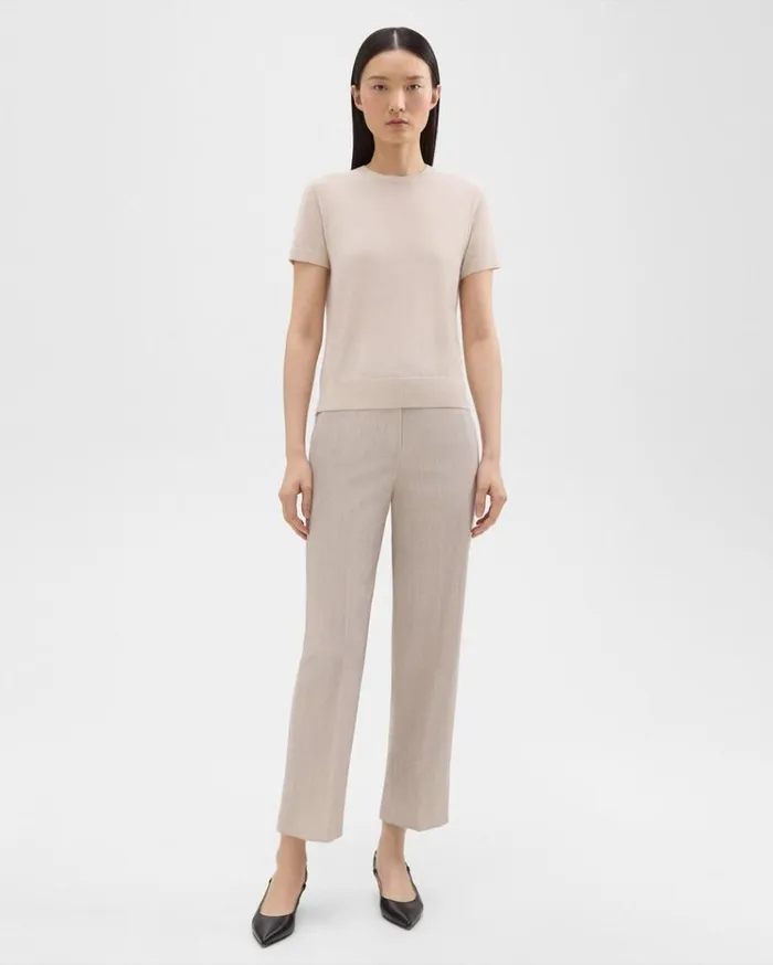 Theory Sweater Tee In Regal Wool Light Oat Women TShirts Tank Tops
