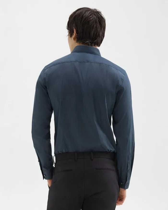 Theory Sylvain Shirt In Good Cotton Deep Sea Blue Men Shirts
