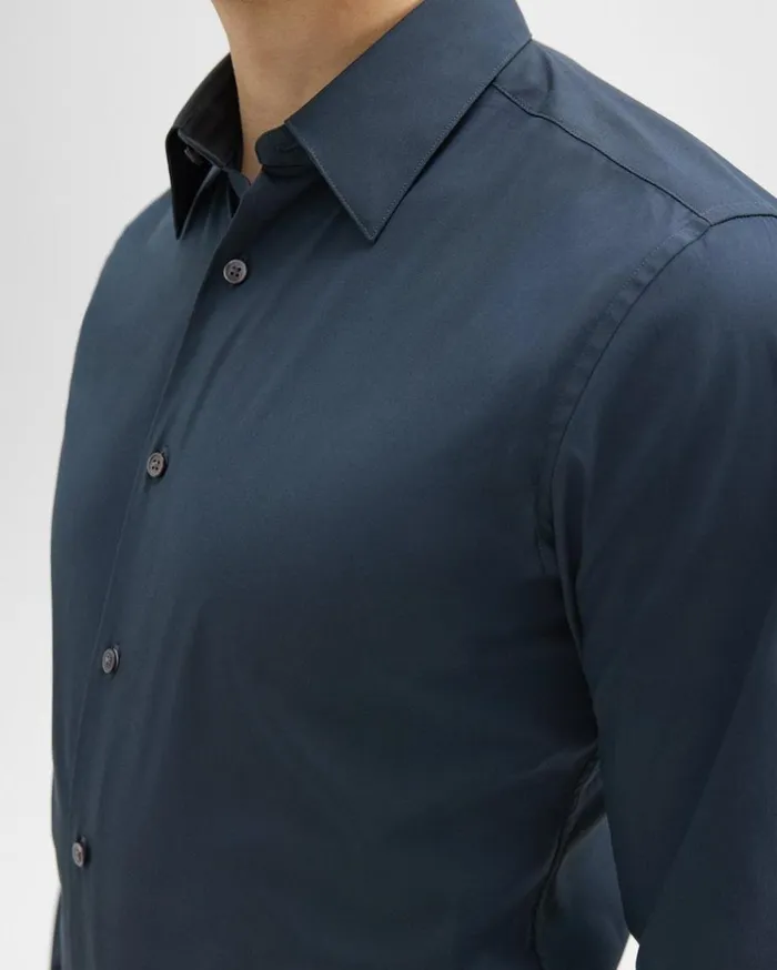 Theory Sylvain Shirt In Good Cotton Deep Sea Blue Men Shirts