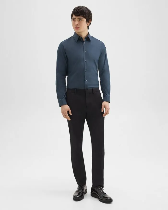 Theory Sylvain Shirt In Good Cotton Deep Sea Blue Men Shirts