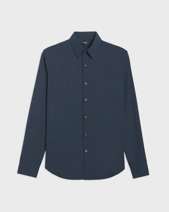 Theory Sylvain Shirt In Good Cotton Deep Sea Blue Men Shirts