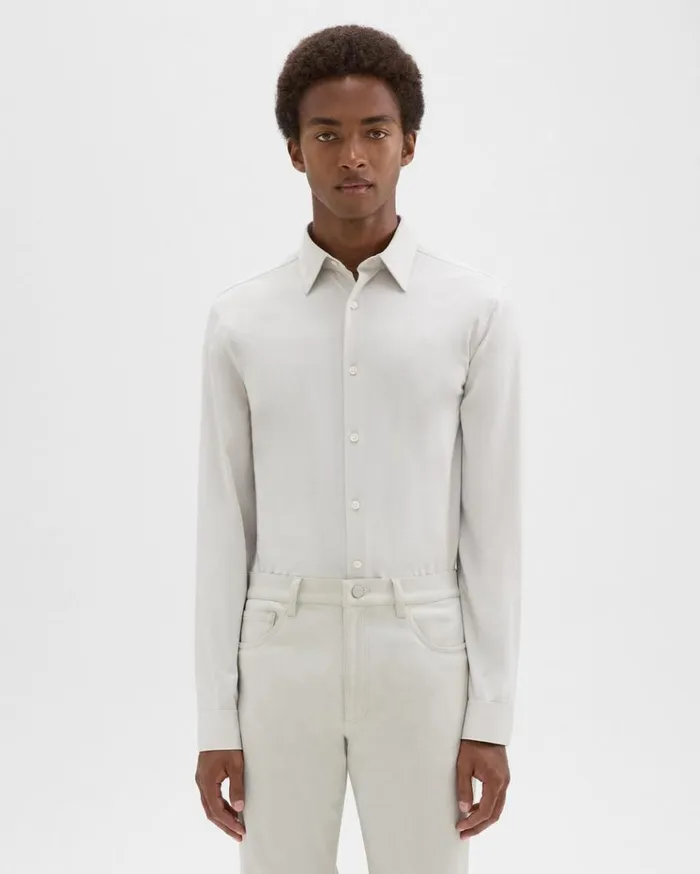 Theory Sylvain Shirt In Structure Knit Limestone Men Shirts