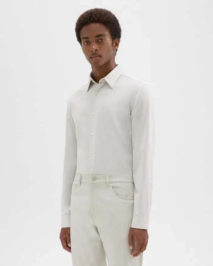 Theory Sylvain Shirt In Structure Knit Limestone Men Shirts