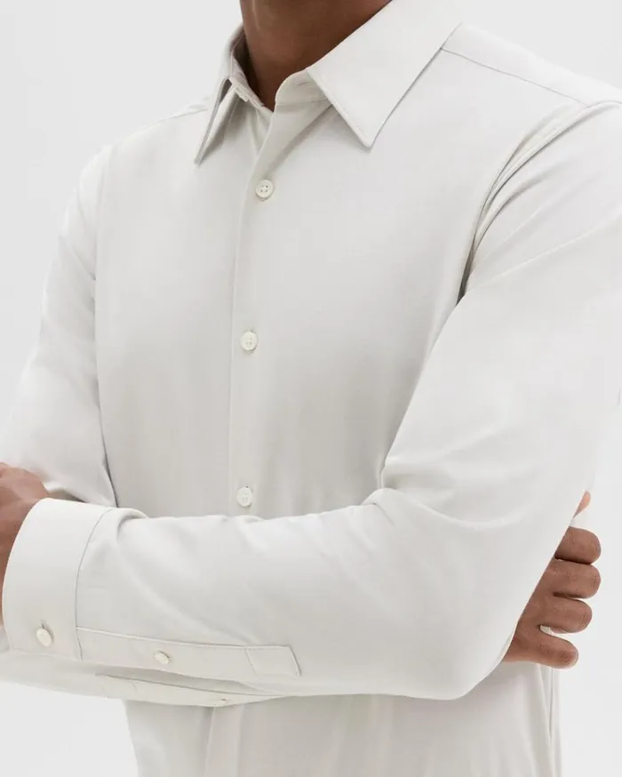 Theory Sylvain Shirt In Structure Knit Limestone Men Shirts