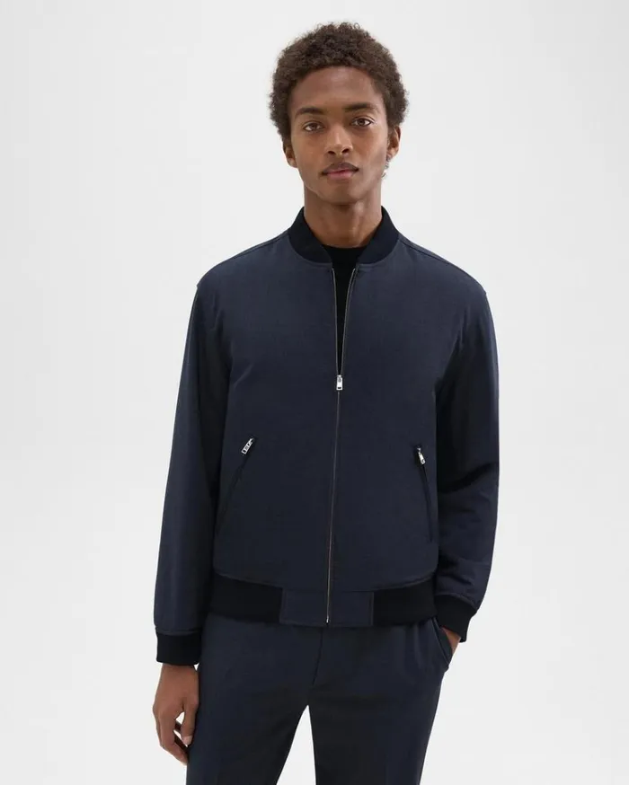 Theory Tailored Bomber Jacket In Stretch Wool Navy Men Outerwear