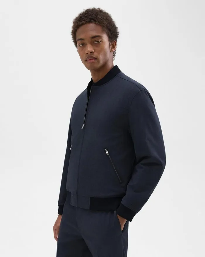Theory Tailored Bomber Jacket In Stretch Wool Navy Men Outerwear Theory Tailored Bomber Jacket In Stretch Wool Navy Men Outerwear