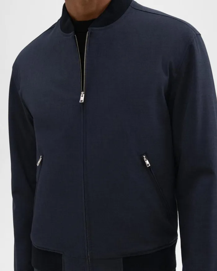 Theory Tailored Bomber Jacket In Stretch Wool Navy Men Outerwear Theory Tailored Bomber Jacket In Stretch Wool Navy Men Outerwear