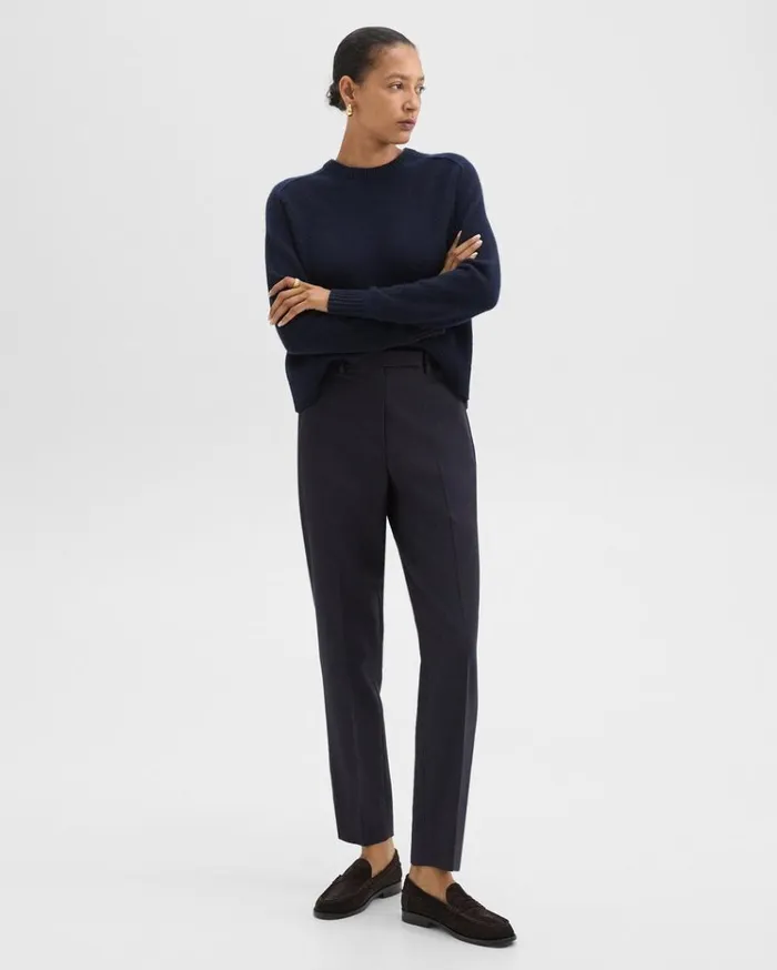 Theory Tapered HighWaist Pant In Sleek Flannel Navy Women Pants