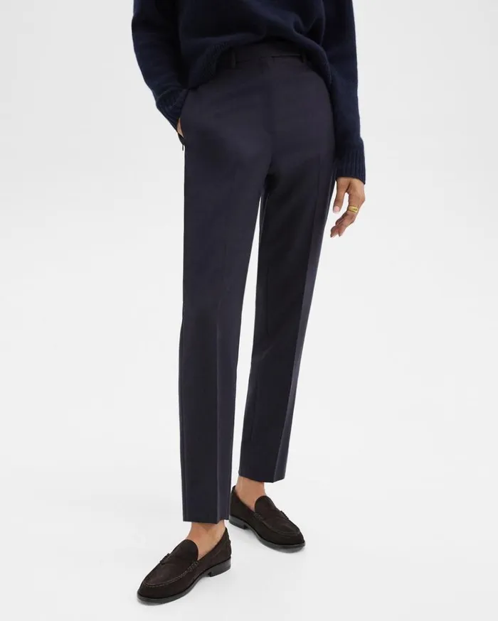 Theory Tapered HighWaist Pant In Sleek Flannel Navy Women Pants