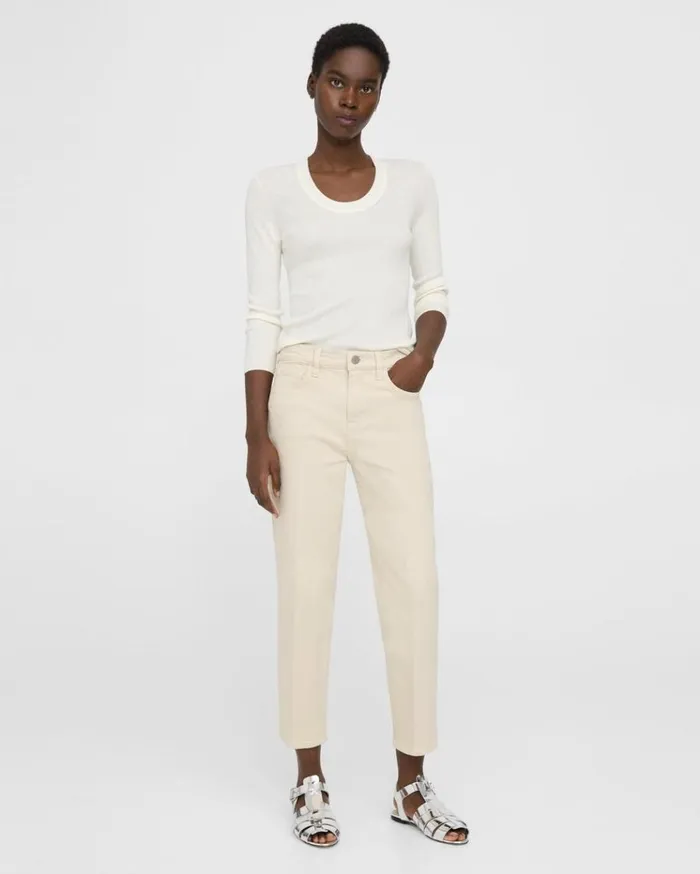 Theory Treeca Jean In Stretch Denim Sand Women Pants