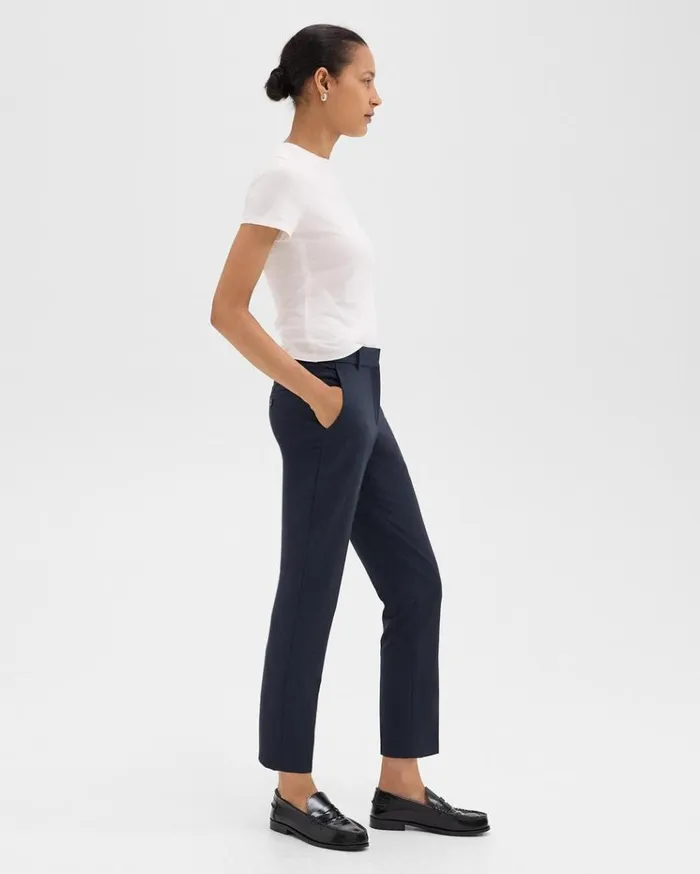 Theory Treeca Pant In Good Wool Nocturne Navy Women Pants