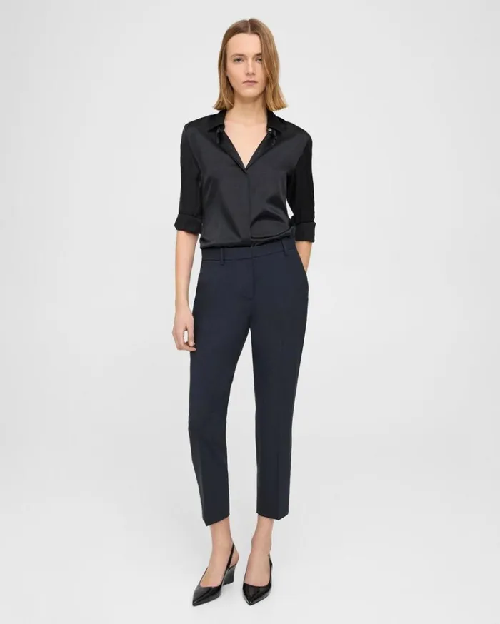 Theory Treeca Pant In Stretch Wool Nocturne Navy Women Pants