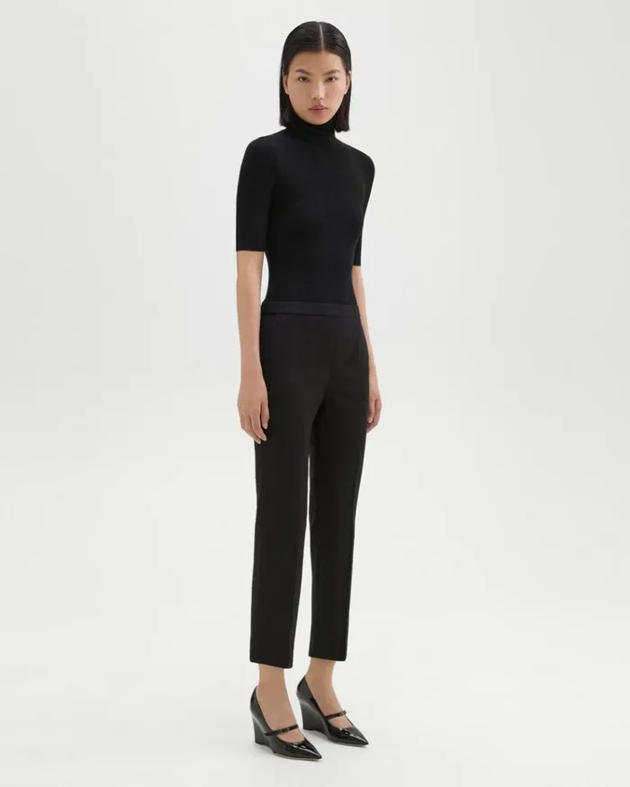 Theory Treeca PullOn Pant In Sleek Flannel Black Women Pants