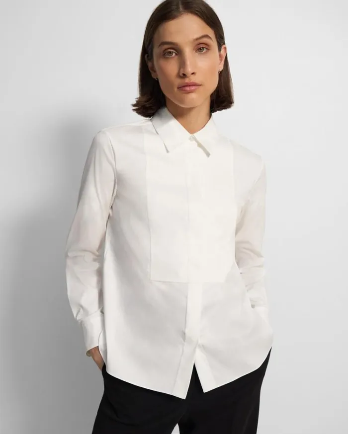 Theory Tuxedo Shirt In Good Cotton White Women Tops