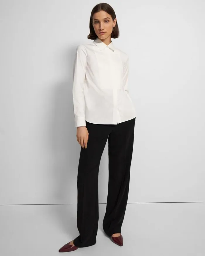 Theory Tuxedo Shirt In Good Cotton White Women Tops