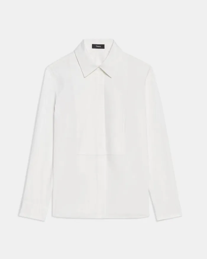 Theory Tuxedo Shirt In Good Cotton White Women Tops