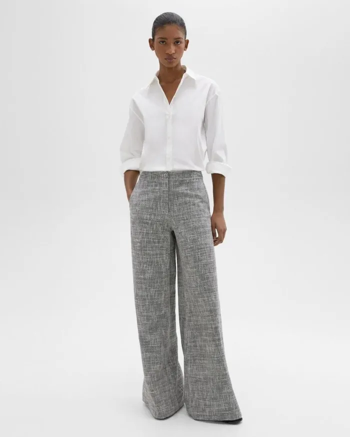 Theory WideLeg Carpenter Pant In Canvas Tweed Black Multi Women Pants