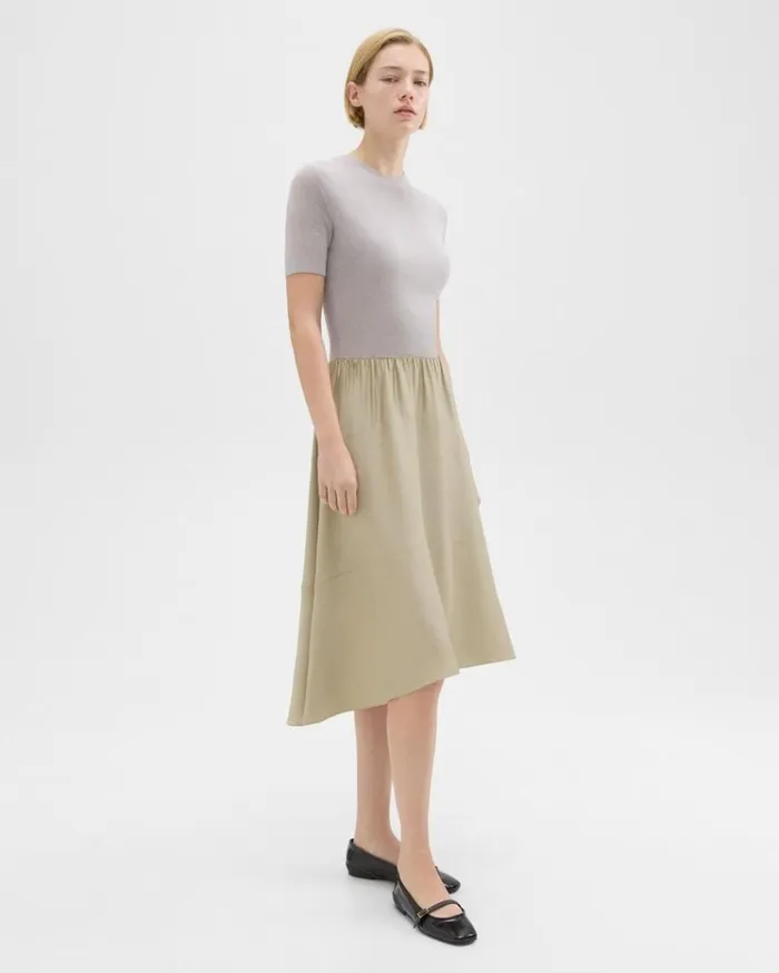 Theory WoolViscose Combo Dress Warm Silverlight Fossil Women Dresses