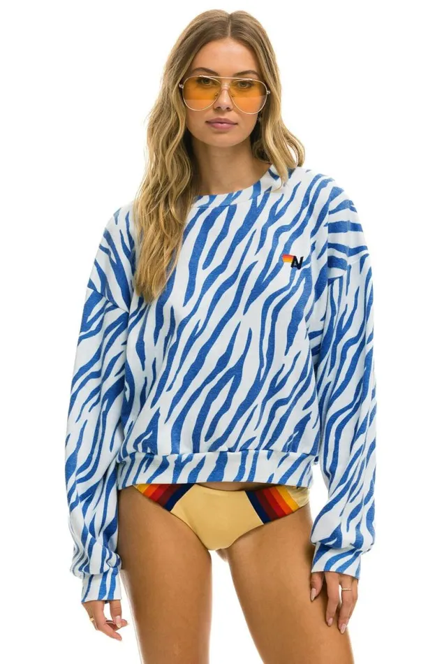 Tiger Relaxed Fit Crew Sweatshirt 8211 Blue Tiger WomenMen Aviator Nation Sweatshirts