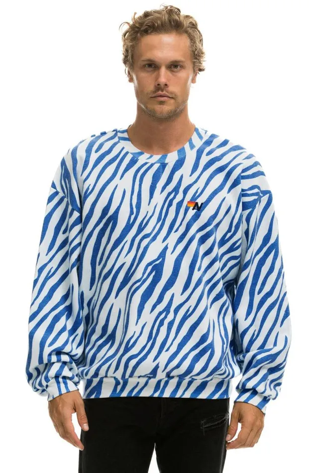 Tiger Relaxed Fit Crew Sweatshirt 8211 Blue Tiger WomenMen Aviator Nation Sweatshirts