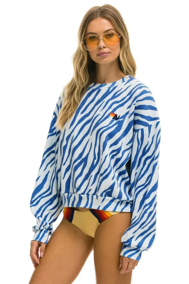 Tiger Relaxed Fit Crew Sweatshirt 8211 Blue Tiger WomenMen Aviator Nation Sweatshirts
