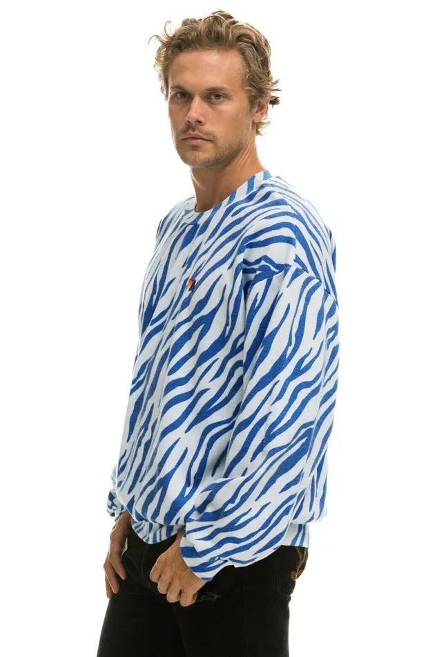 Tiger Relaxed Fit Crew Sweatshirt 8211 Blue Tiger WomenMen Aviator Nation Sweatshirts