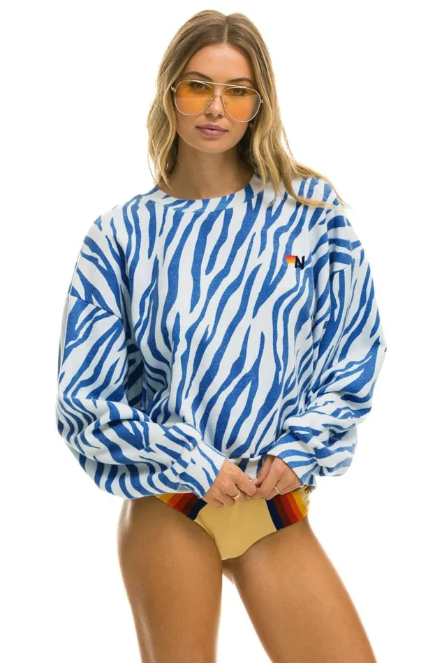 Tiger Relaxed Fit Crew Sweatshirt 8211 Blue Tiger WomenMen Aviator Nation Sweatshirts