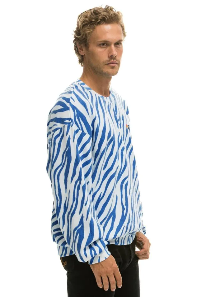 Tiger Relaxed Fit Crew Sweatshirt 8211 Blue Tiger WomenMen Aviator Nation Sweatshirts