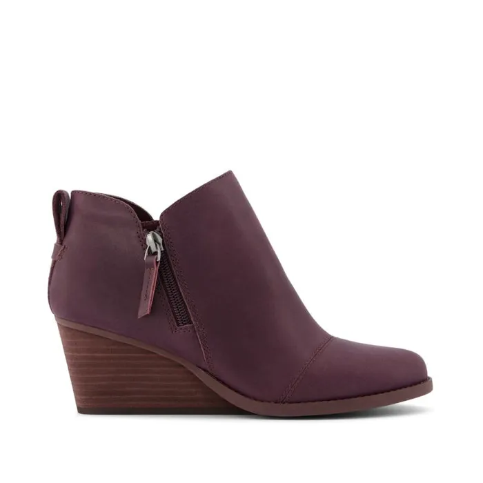 Toms Boots and Booties Goldie Wedge Ankle Bootie Blackberry Leather 8211 Women Toms Boots and Booties Goldie Wedge Ankle Bootie Blackberry Leather 8211 Women