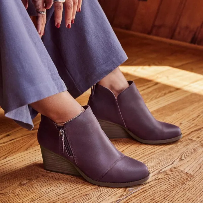 Toms Boots and Booties Goldie Wedge Ankle Bootie Blackberry Leather 8211 Women