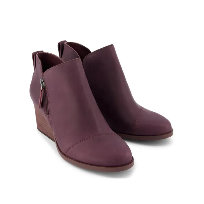 Toms Boots and Booties Goldie Wedge Ankle Bootie Blackberry Leather 8211 Women